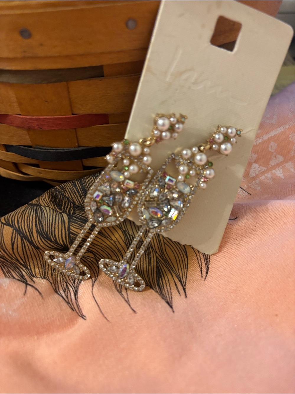 Gold-Tone Pearl & Crystal Drop Earrings